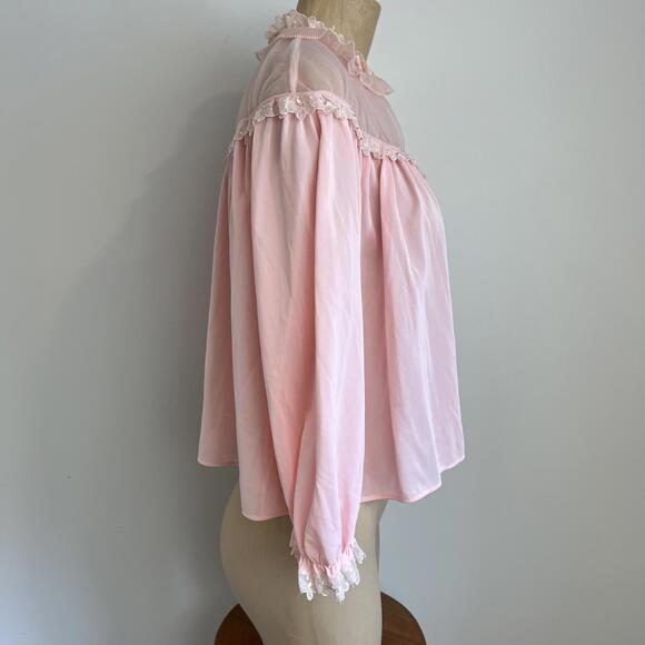 Vintage 80s Creation Model Intimates Cropped Sheer Pink Baby Doll Top Bow Pale - Picture 5 of 13